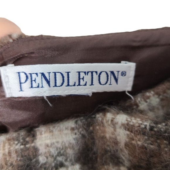 Pendleton Womens Brown Plaid Wool Mohair Blend Leather Trim Mini Skirt Lined - Picture 5 of 7